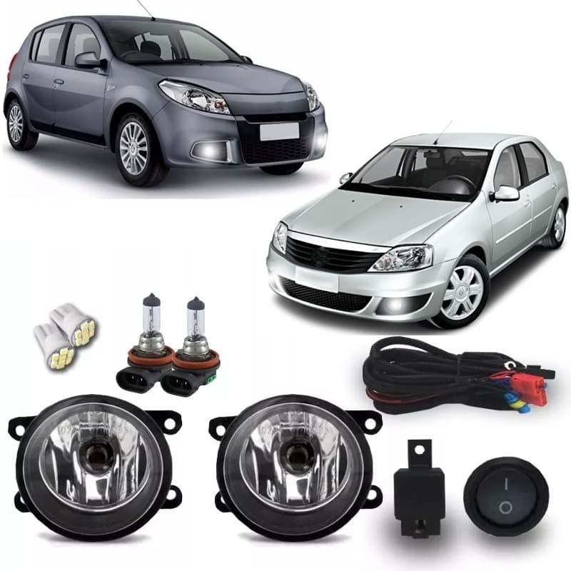 Kit Farol Milha Neblina Logan Sandero 2007 2008 2009 2010 2011 2012 Com Lampadas