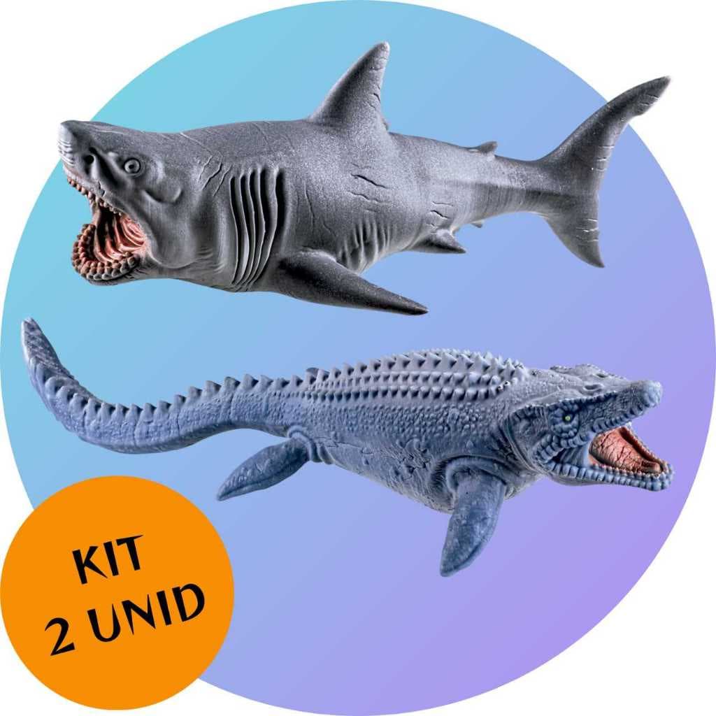 Brinquedos de Menino Menina Infantil Tubarão Mossassauro Fundo do Mar Vinil Macio Kit 2 Unid
