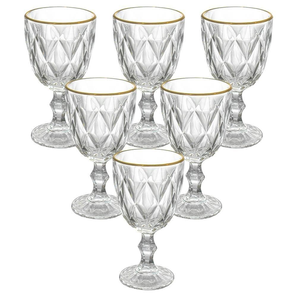 Taças de Vidro Diamond Fio de Ouro 340ml 6 peças