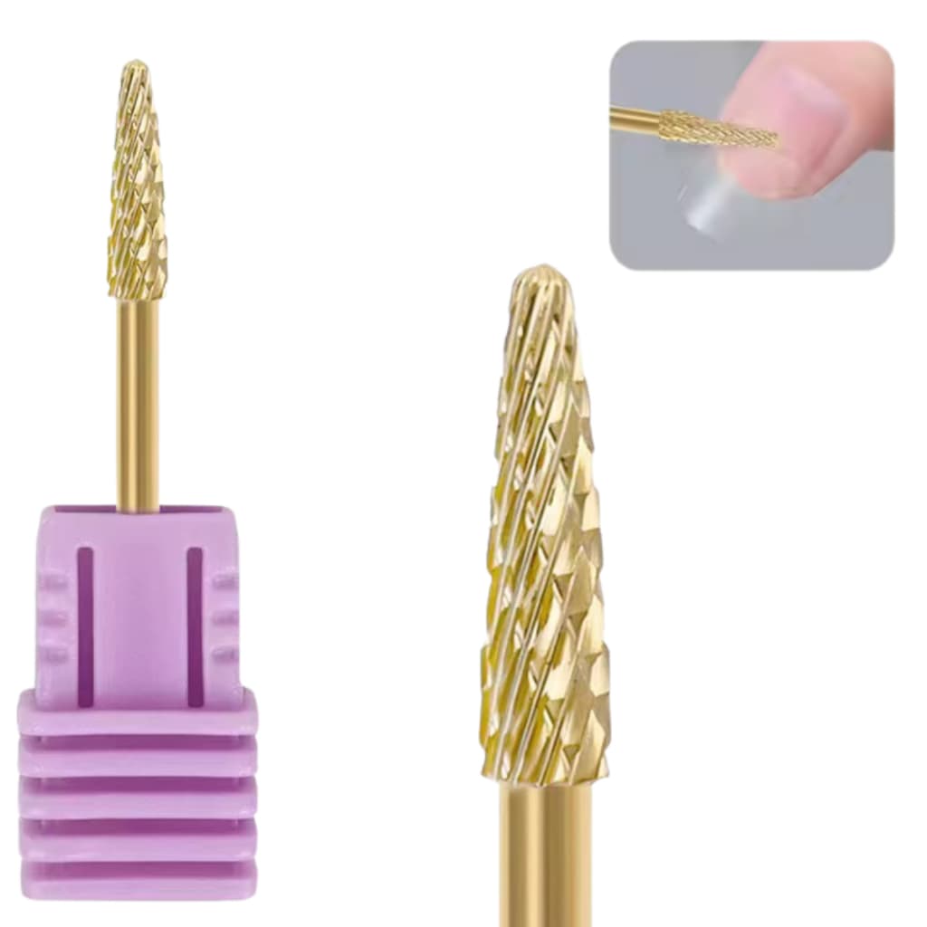 Broca de Tungstênio Profissinal Para alongamento de Unhas Broca Dourada Para Curvatura C Remoção Acabamento Nail design