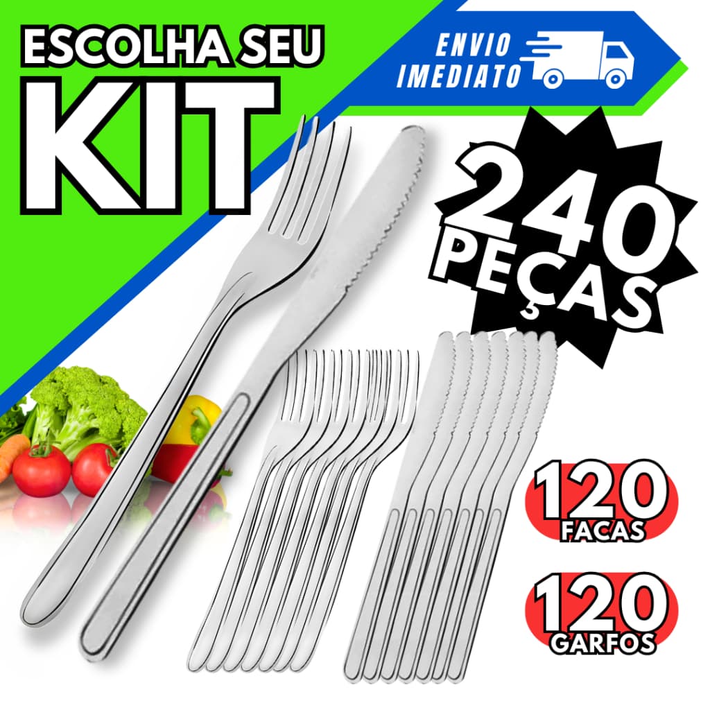 Kit 240 Talheres 120 Garfos e 120 Facas Em Aço Inox  Alta Qualidade Cozinha Restaurantes