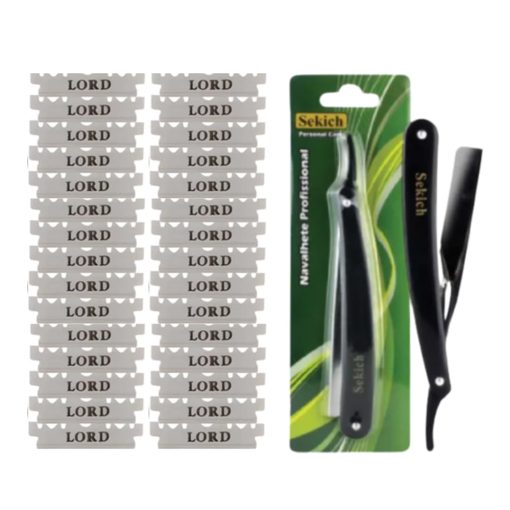 Kit Navalha + 30 Lâminas Aço Inox Platinum Profissional