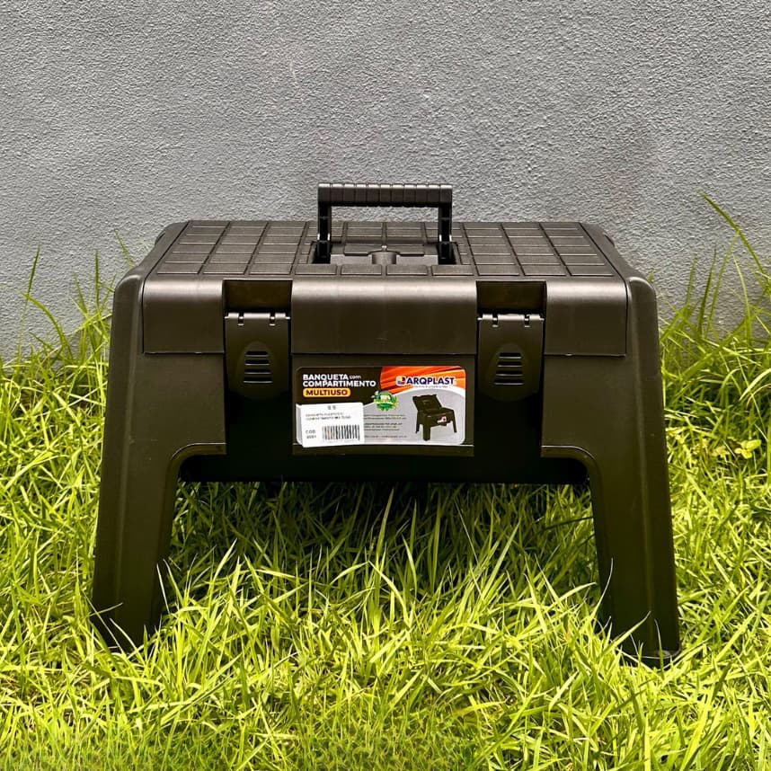 Banqueta C/ Compartimento Multiuso Arqplast Preta Multifuncional Jardinagem Manicure