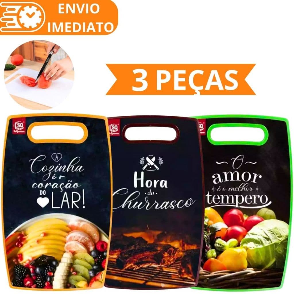 KIT 3 Tábua Para Corte GRANDE 36cm de Carne Legume Fruta Verdura de Plástico Para Casa Cozinha Restaurante Buffet