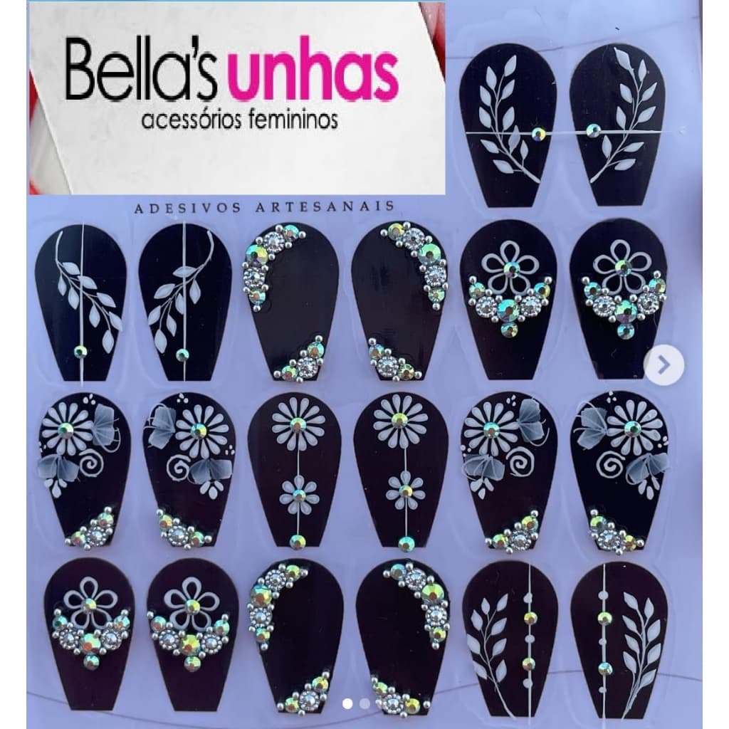 cartelão com 20 adesivos  unhas artesanais pedrarias jóias Strass