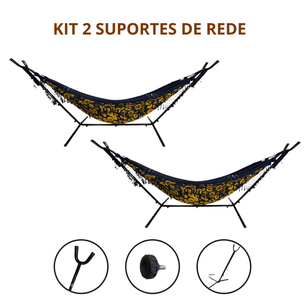 Kit 2 Suportes De Rede Portátil Área Gourmet Aço Reforçado Com Gancho Manipulo Suporta até 250kg