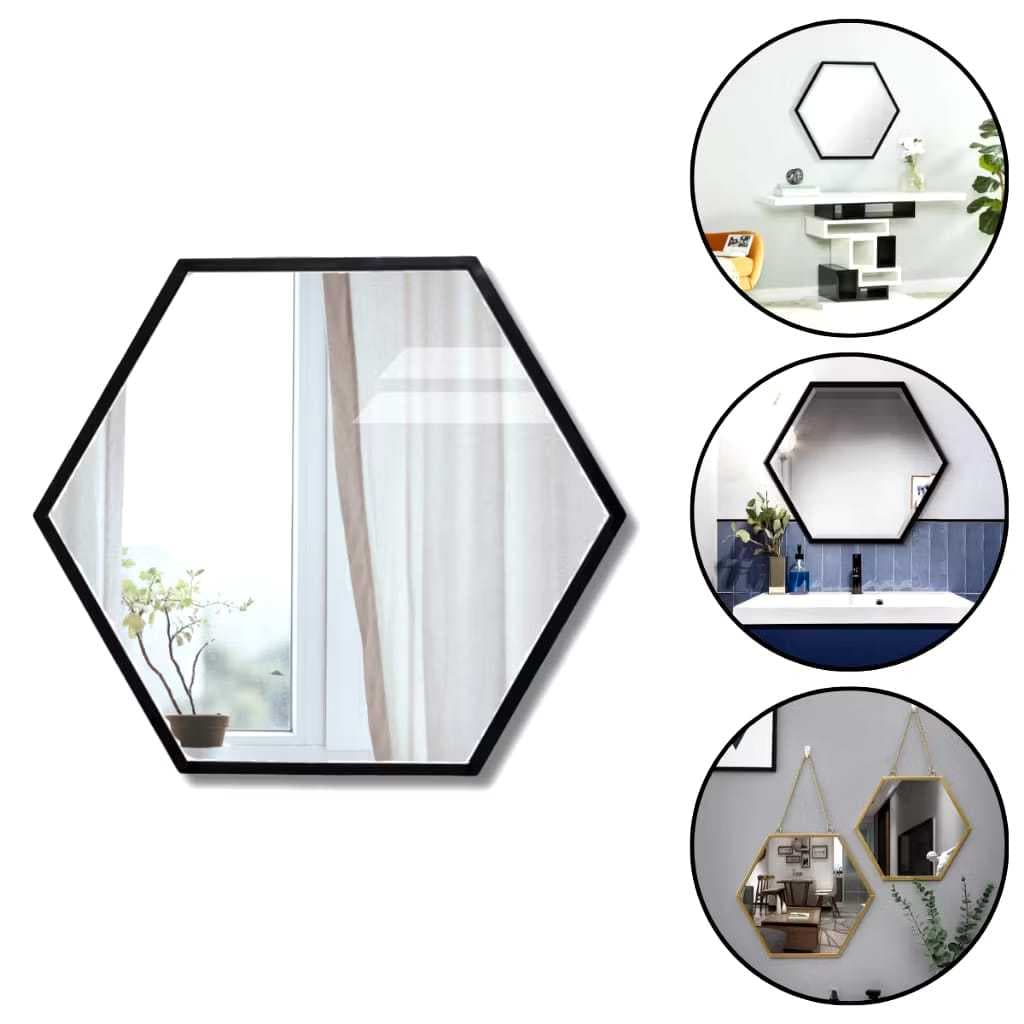 Espelho de Hexágono e Coração de Parede c/ Suporte Decorativo Moderno