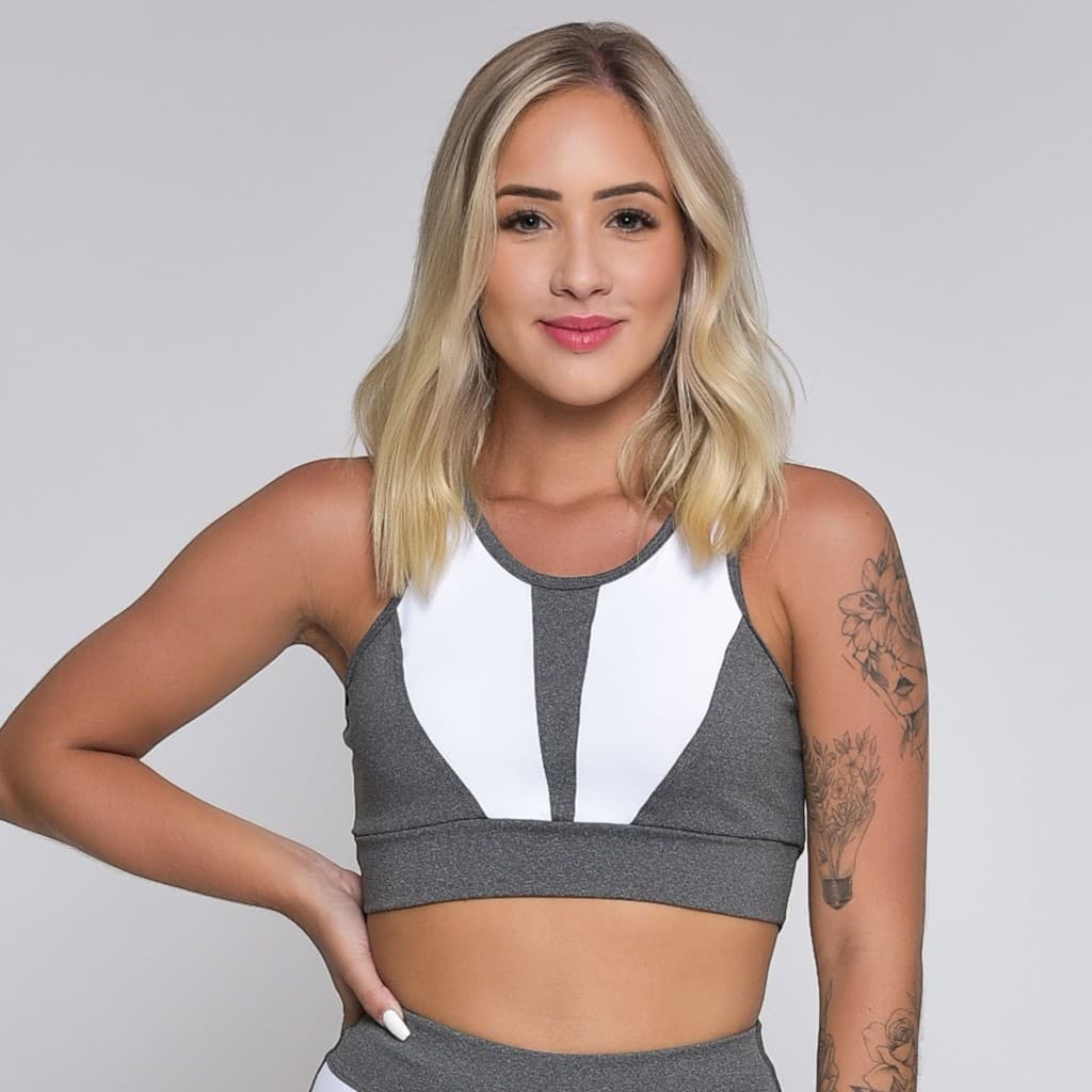 Top Nadador Feminino Academia Fitness Elegance Branco Top Academia Esportivo de Poliamida