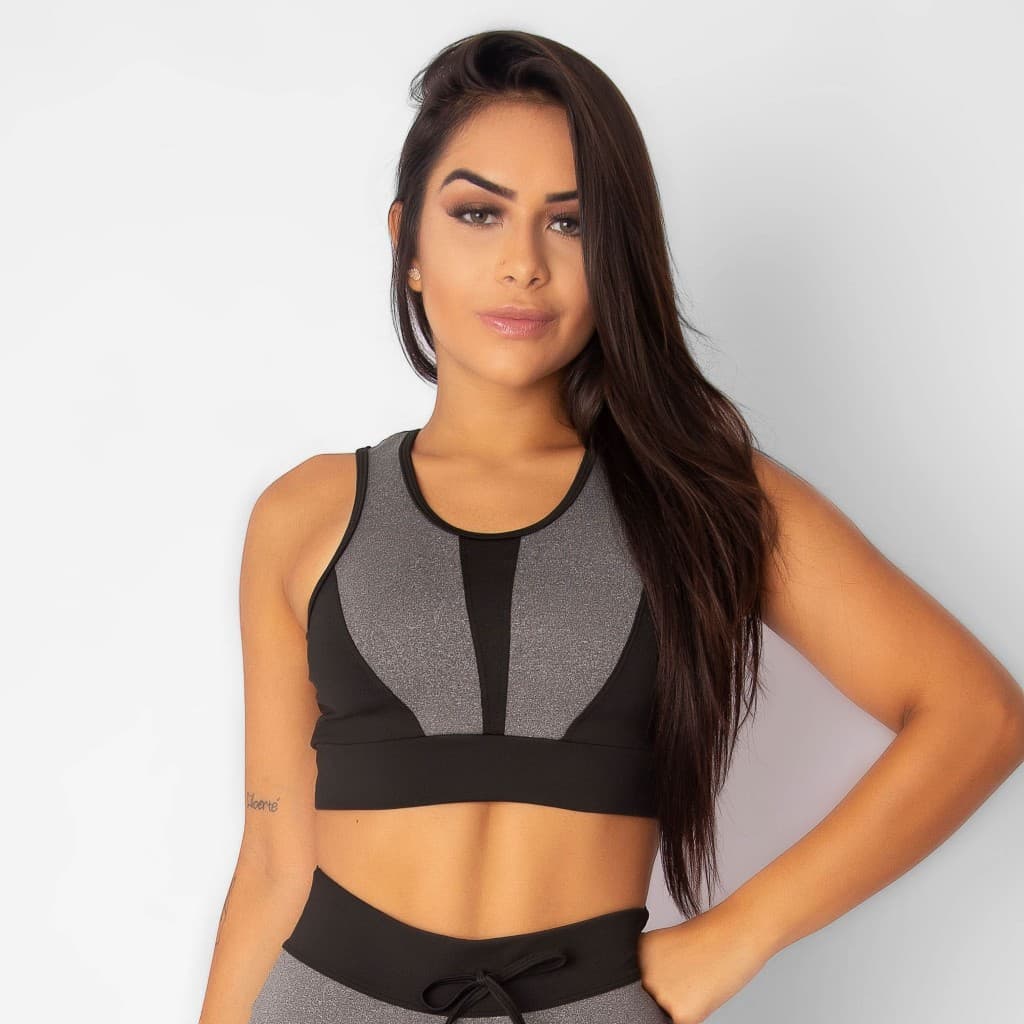 Top Nadador Feminino Fitness Elegance Preto Top Academia Esportivo de Poliamida