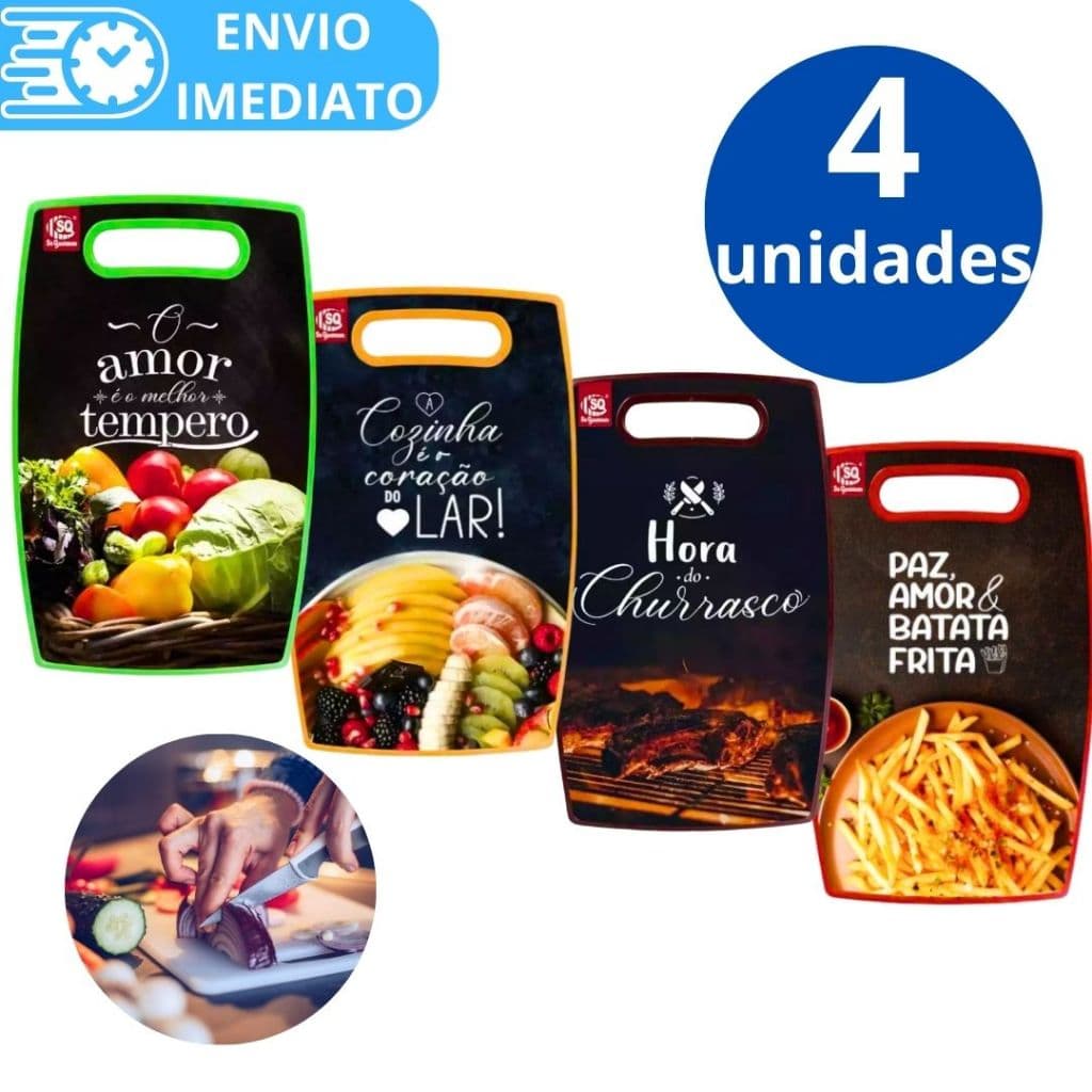 KIT 4 Tábua Para Corte 36cm GRANDE de Carne Legume Fruta Verdura de Plástico com Estampa Para Casa Cozinha Restaurante