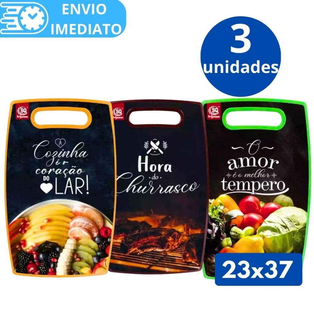 KIT 3 Tábua com Estampa Para Corte GRANDE de Carne Legume Fruta Verdura de Plástico Para Casa Cozinha Restaurante Buffet