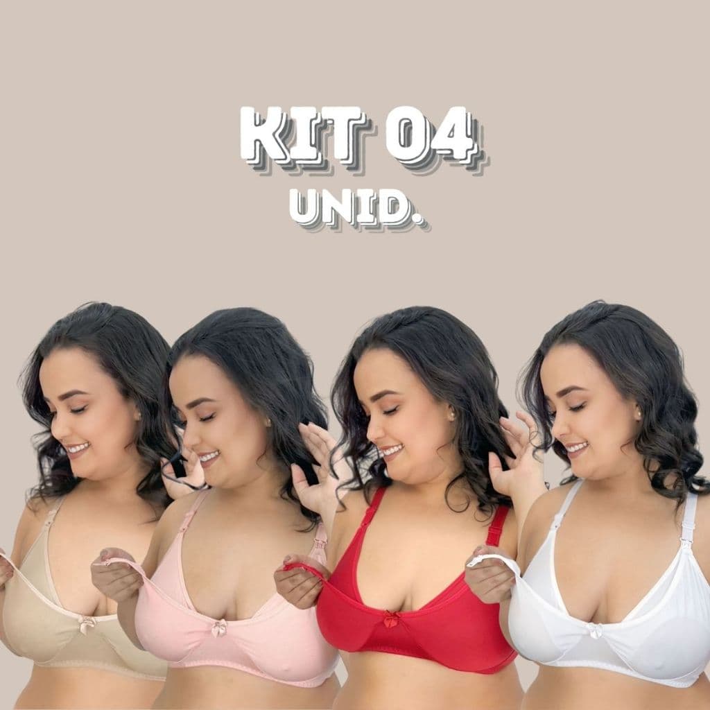 KIT 04 Sutiãs Amamentação PLUS SIZE Alça Abre Fácil Reforçada MICROFIBRA Gestante Grávida.