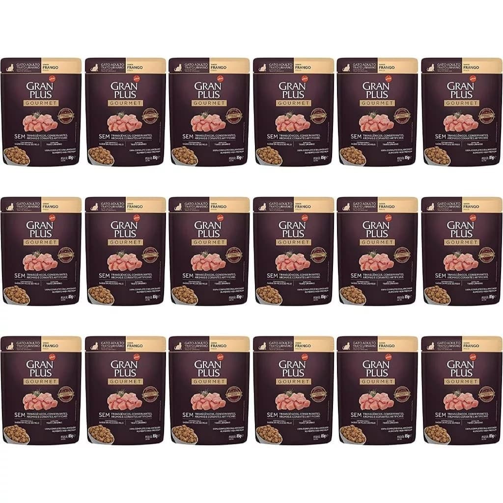 Ração Úmida GranPlus Sachê Gourmet para Gatos Caixa com 18 Unidades (85g cada sache)