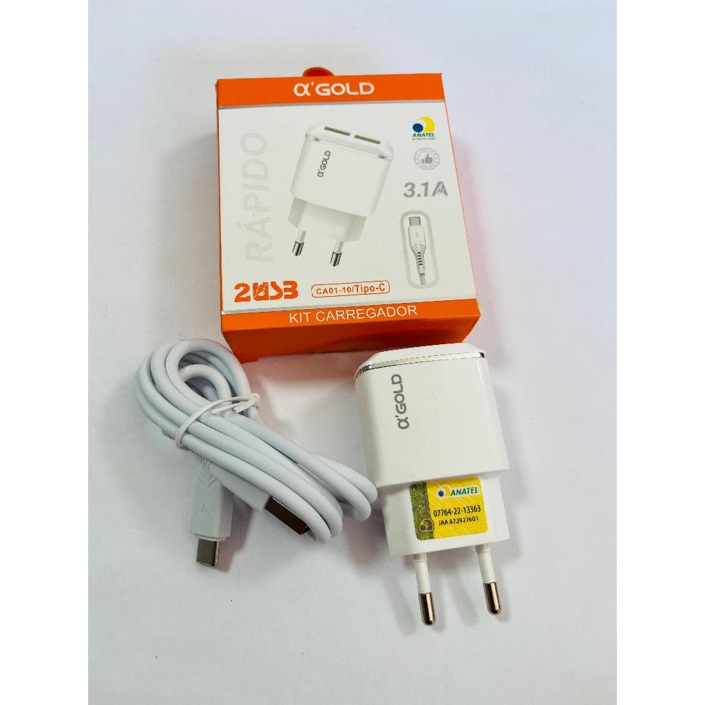 Carregador 3.1 Fonte Para Micro USB  Tipo-C 2 Usb Carga Rápida A'gold