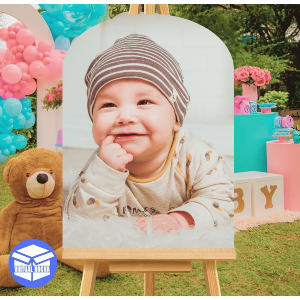 Quadro Decorativo Placa Ponta Redonda Foto Bebe Crianca Decoração Parede Quarto Sala MDF