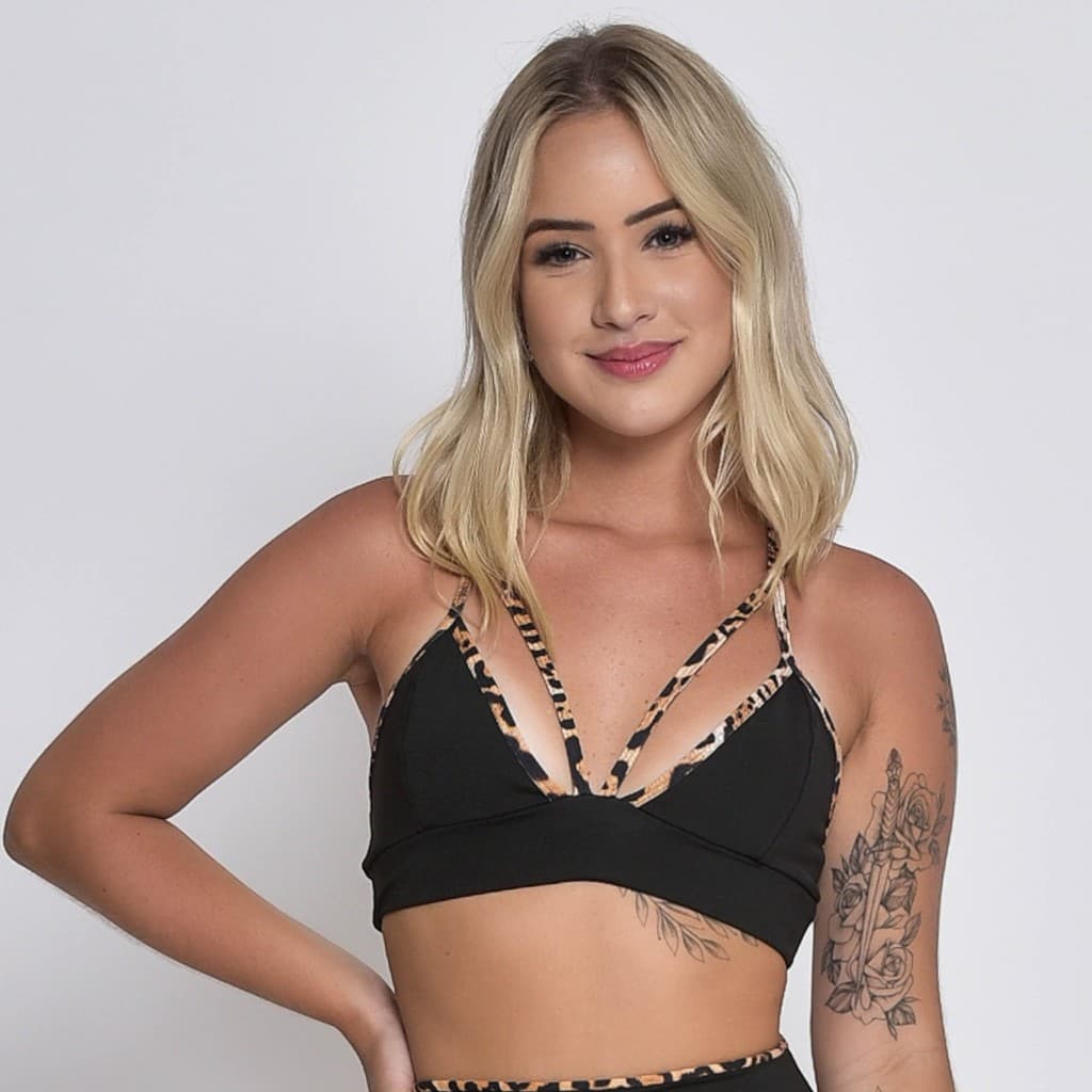 Top Fitness Feminino Academia em Poliamida Sutiã Esportivo Feminino Strappy Top de Onça Top Treino