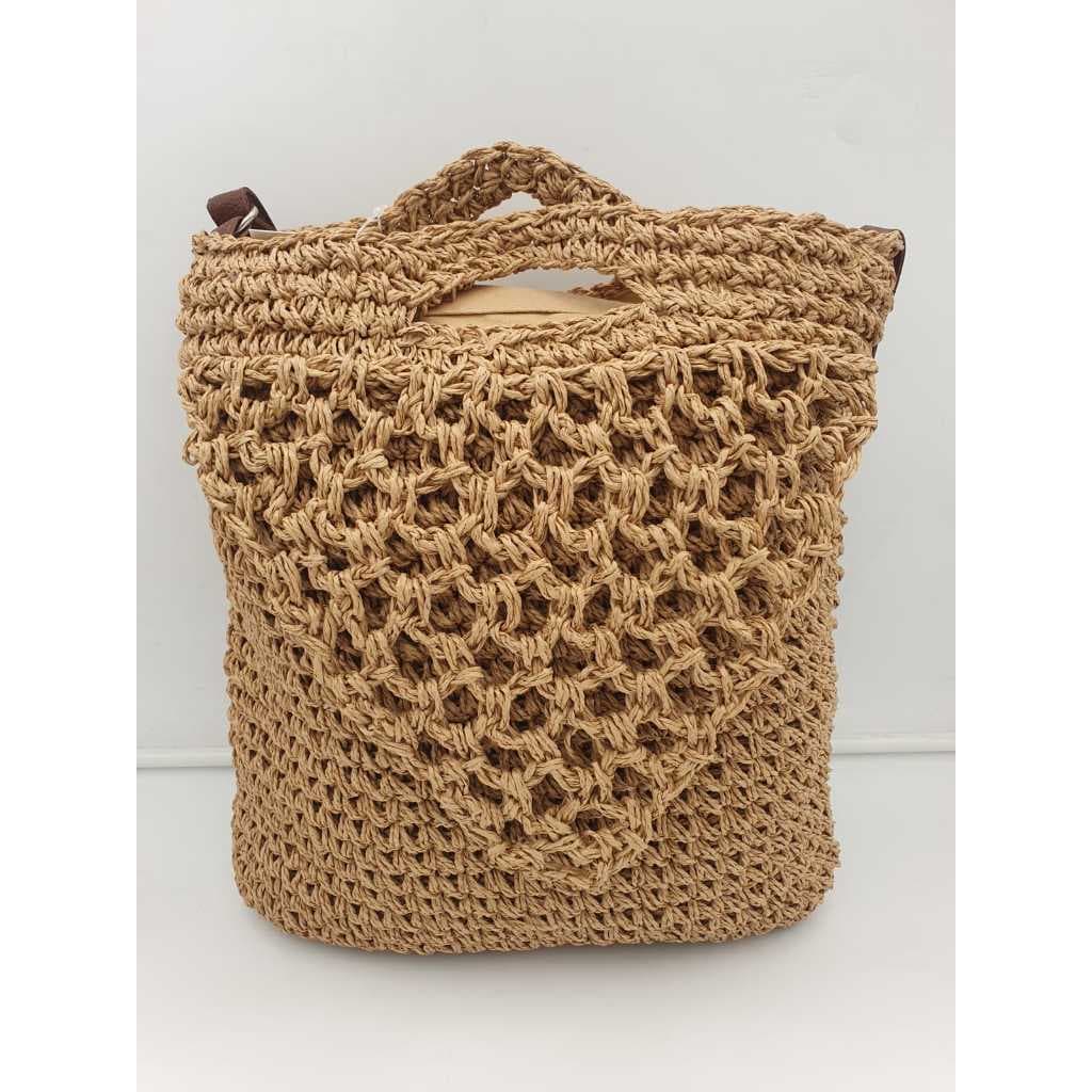 Bolsa Feminina de Crochê em Palha com Alça Longa e Alça de Mão — Estilo Casual e Praia