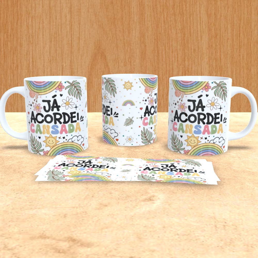 caneca branca 325ml personalizada com a frase já acordei cansada