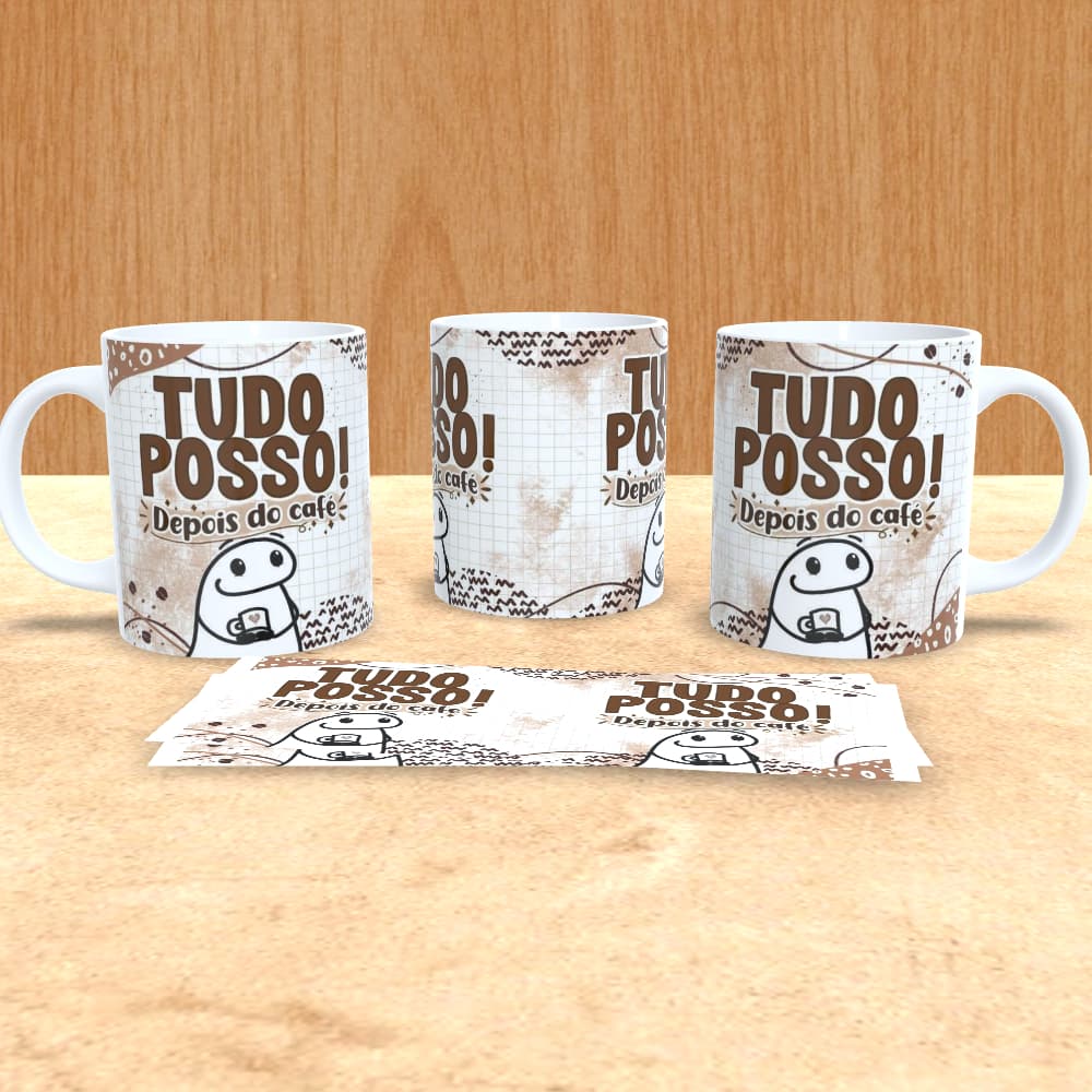 caneca branca 325ml personalizada com a frase tudo posso depois do café