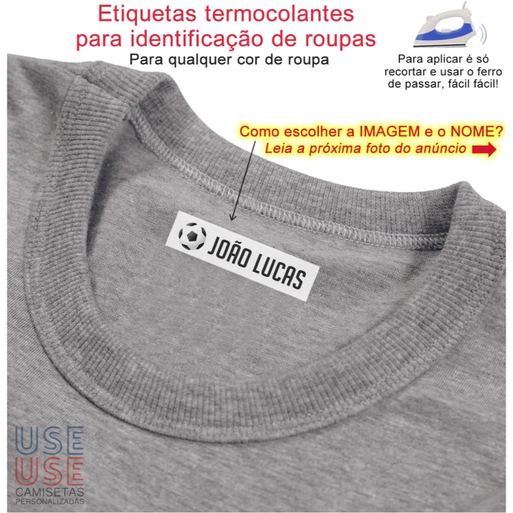 KIT com 20 Etiquetas Termocolantes de 5 x 1,2 CM para IDENTIFICAÇÃO de Uniformes e Roupas em geral