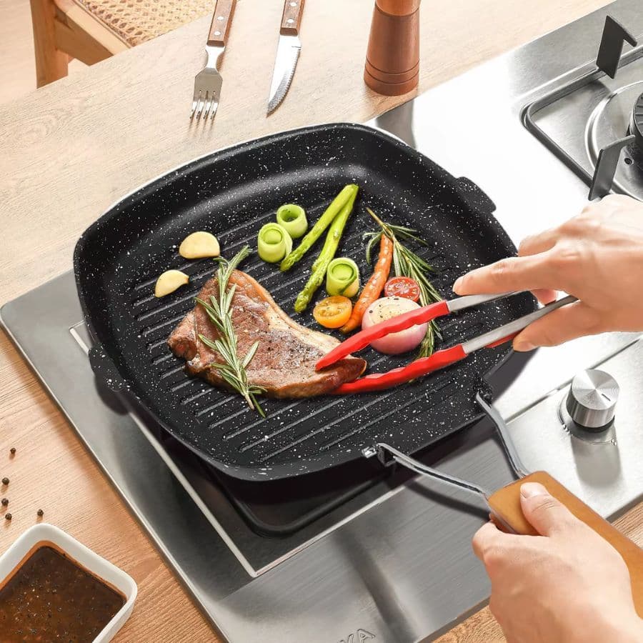 Grill Frigideira Teflon Quadrada C Frisos Antiaderente Frangos Carnes
