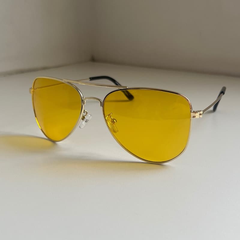 Óculos Aviador Lentes Amarelas Visão Noturna para Dirigir a Noite Neblina Proteção UV400