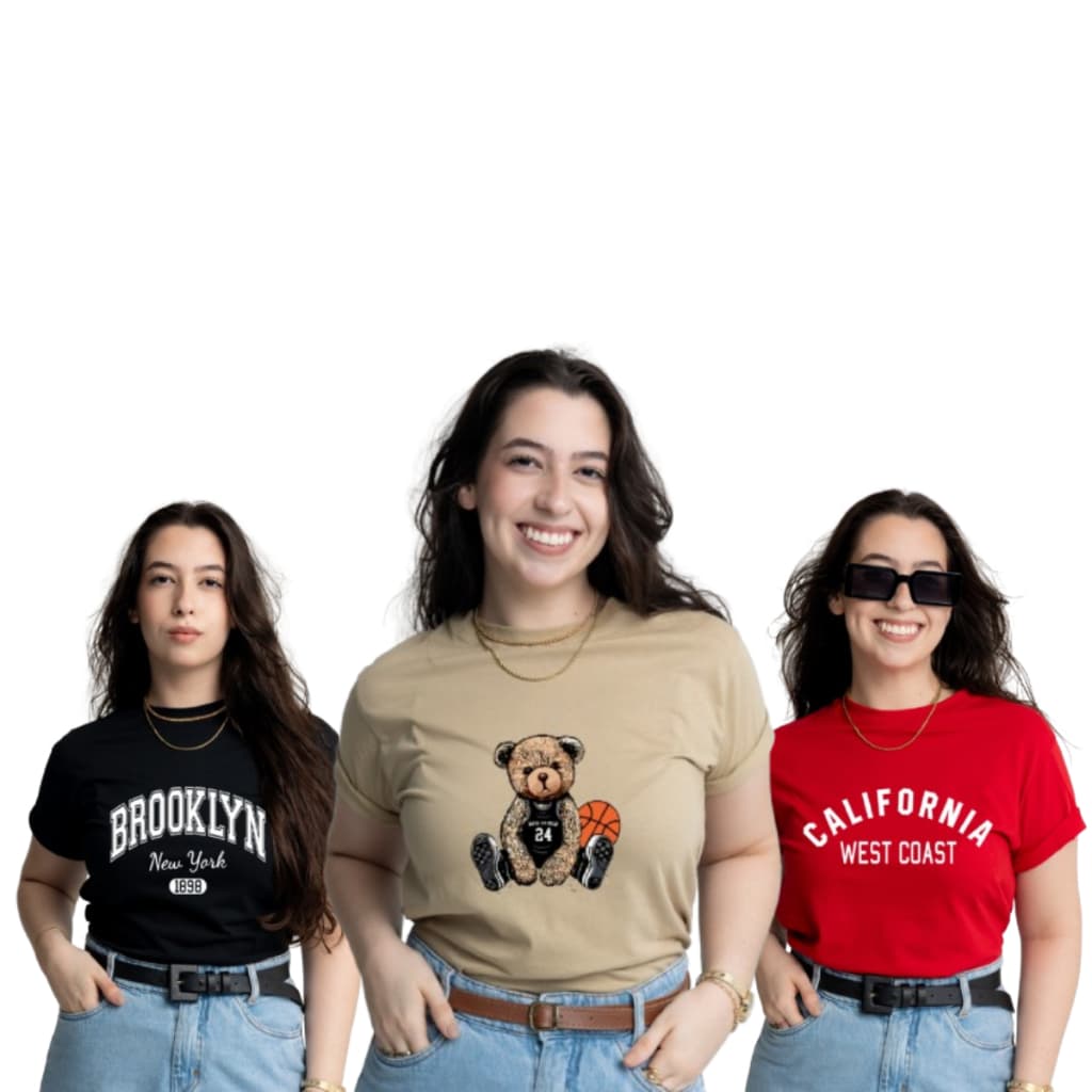 Kit 3 T-Shirt Feminina Estampada Tendencia Blusinha Estilosa 100% Algodão Envio Imediato