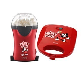 Kit Mallory - Pipoqueira Mickey Mouse 1200W Vermelha 127V + Sanduicheira Mickey Funny Plates 127V