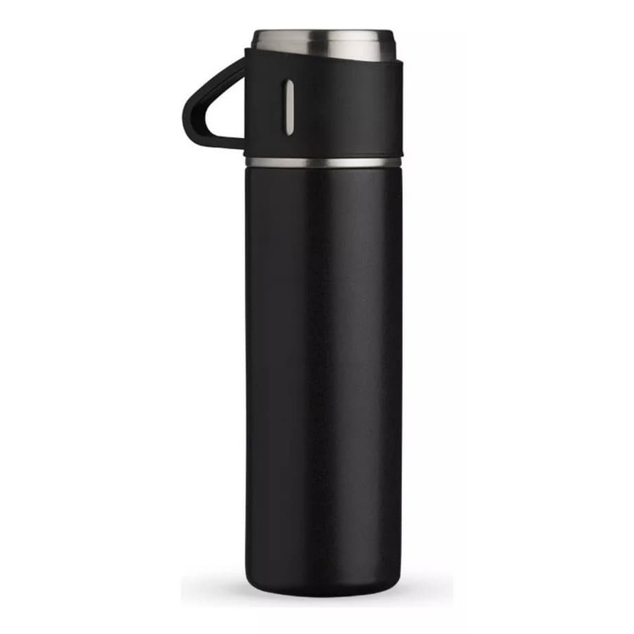 Garrafa Squeeze Térmico Preto Com Copo Parede Dupla Inox 500ml