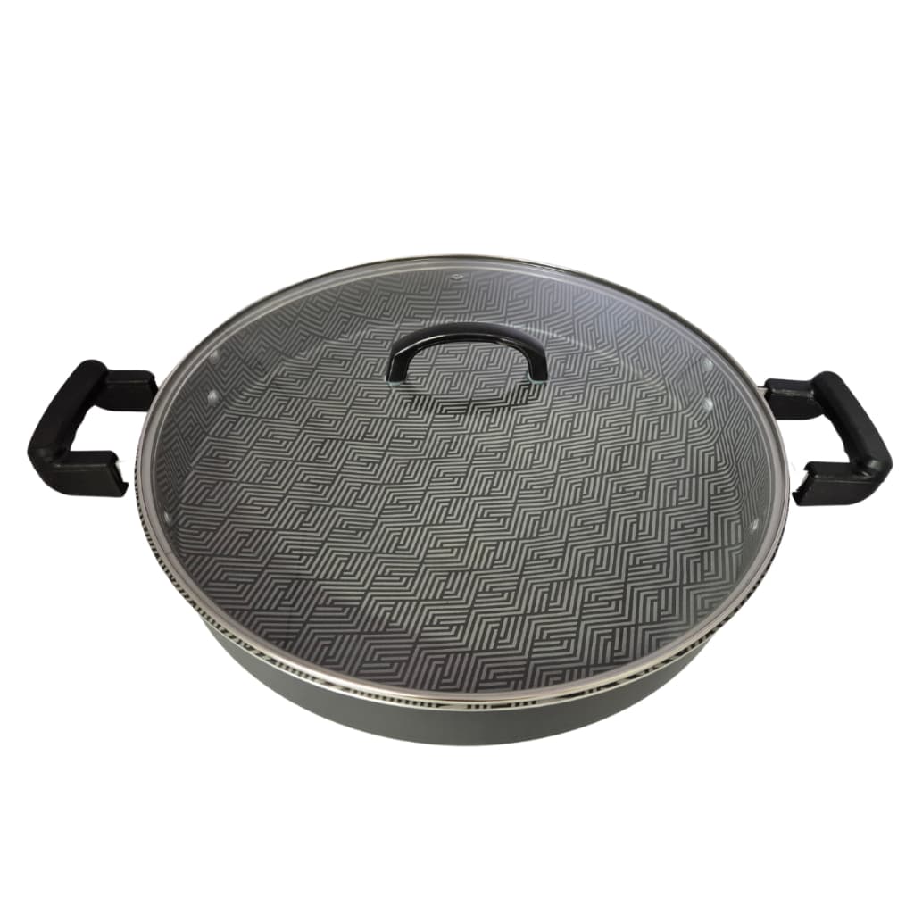 Tacho Panela Grande Disco de Arado Alumínio Antiaderente 40cm Com Tampa De Vidro Cor Preto