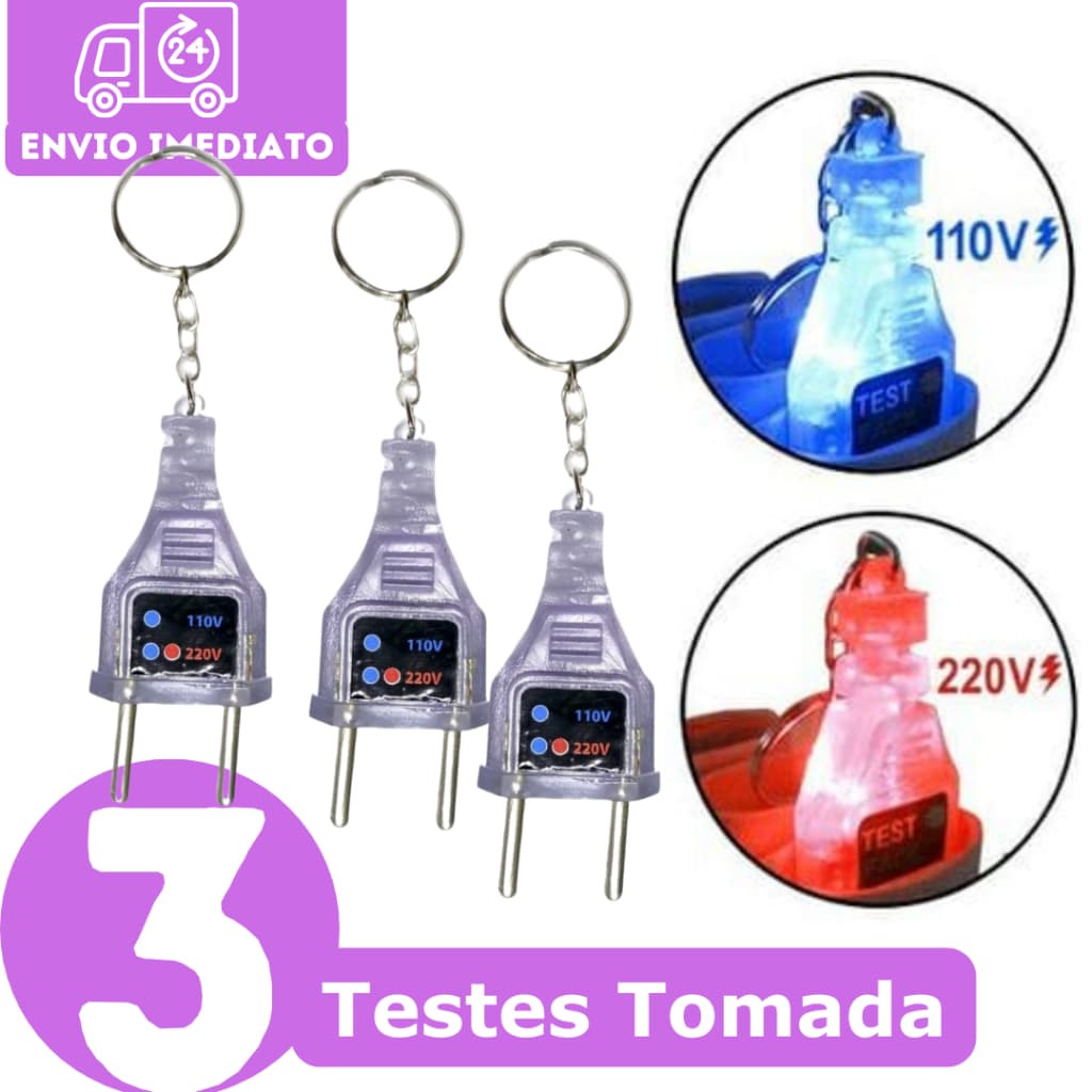 3 Chaveiro Identificador Teste De Voltagem Tomada 110V 220V