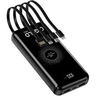 Carregador Portátil Sem Fio Por Indução PowerBank 10000mAh Com Cabos Inclusos Embutidos Rápido Turbo