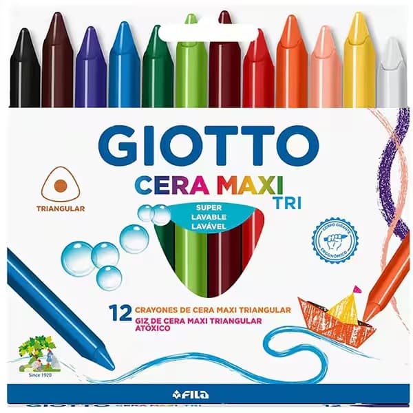 Giz de cera triangular Gizão, Maxi, 12 Cores, Giotto - CX 1 UN