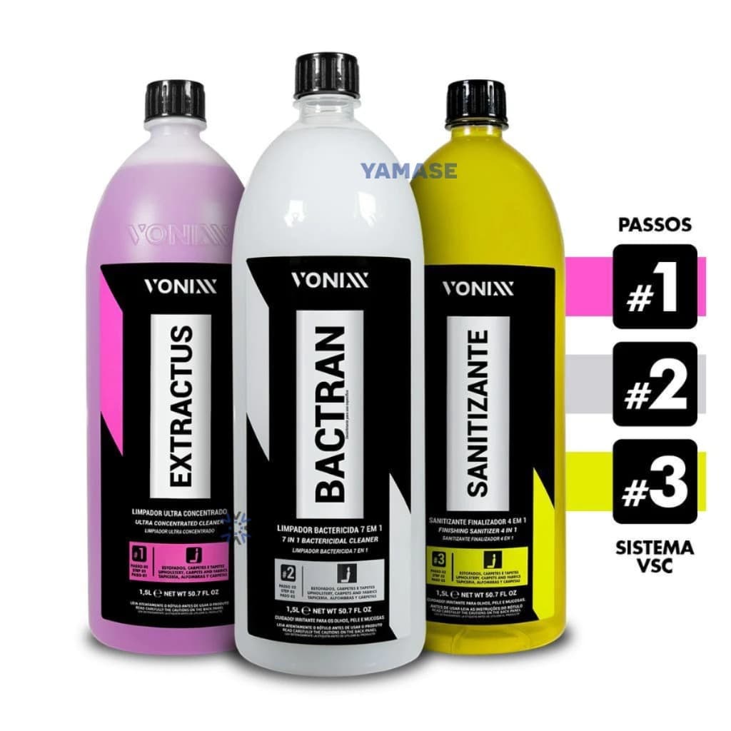 Kit VSC Limpeza Veicular Automotivo de Estofados e Carpets 1,5L Extractus Bactran Sanitizante Líder
