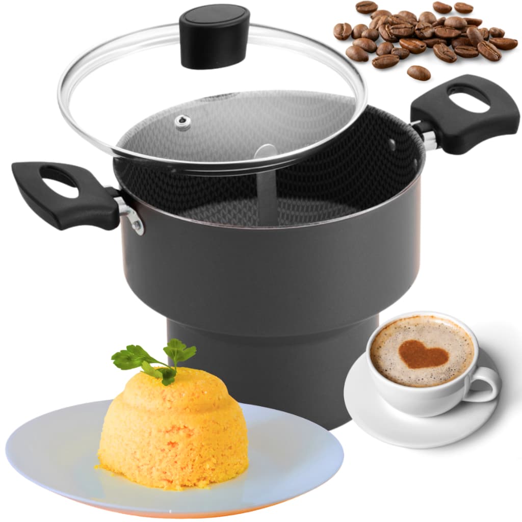 Panela Cuscuzeira Antiaderente Alumínio Teflon Tampa De Vidro 1 L Cinza Nordeste Cozimento A Vapor