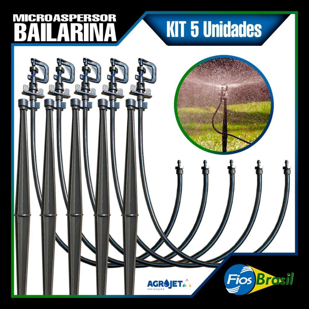 Kit 5 Microaspersor Bailarina 70Lt Azul c/ Rosca 1/4" AgroJet, Sistemas de irrigação em plantações