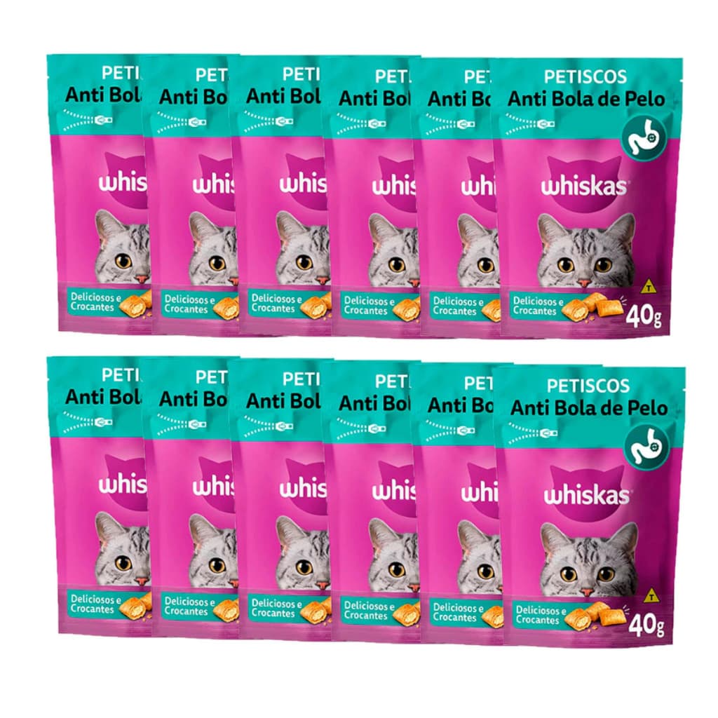 Caixa 12un Petisco Whiskas Temptations Anti Bola De Pelo 40g