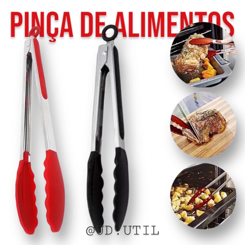 Pegador Pinça Em Inox e Silicone Alimentos Quentes e Frios 25 CM