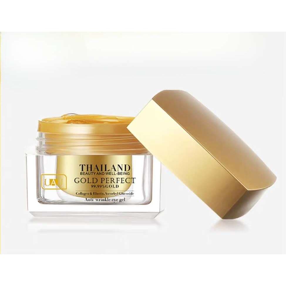 Importado da Tailândia, o creme para os olhos dourado UAU24K atenua olheiras, linhas finas, aperta e aperta
