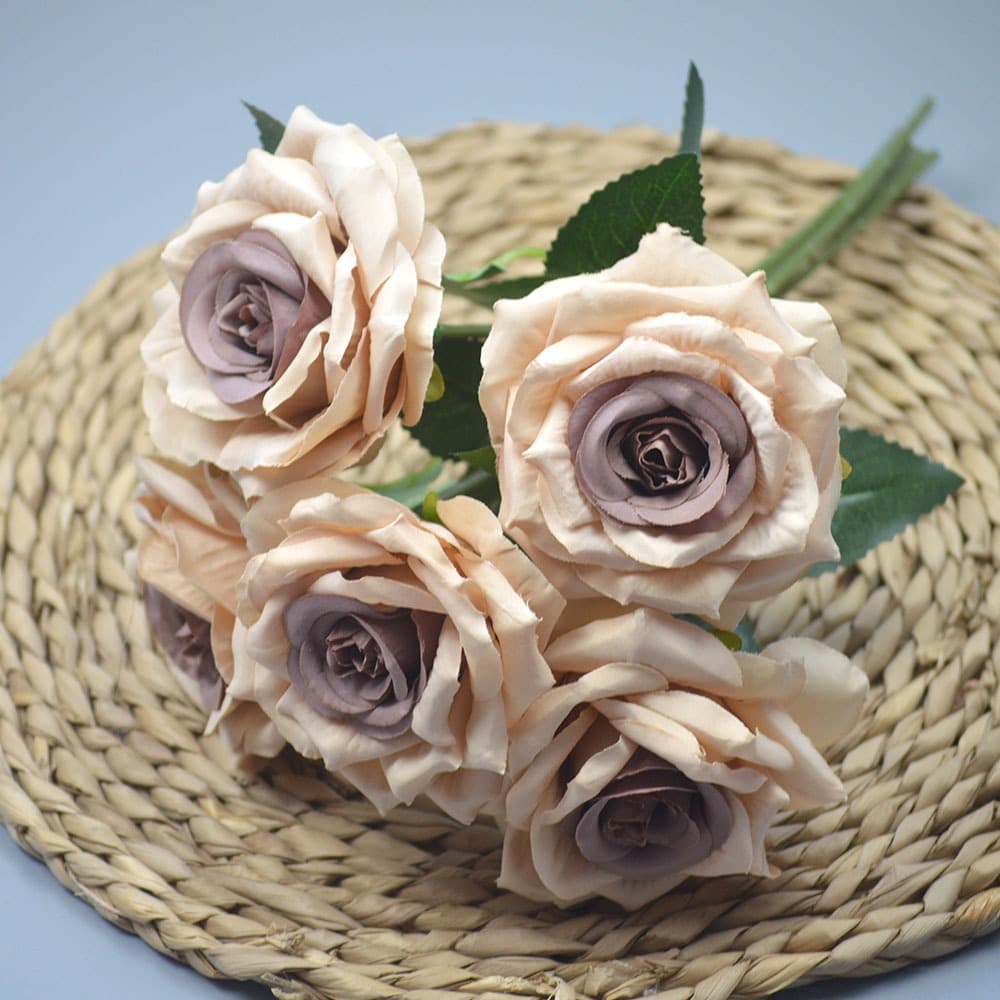 Rosa de Diamante com 5 Flores Grandes, Buquê de Rosas com Folha, Buquê de Casamento, Buquê de Noiva