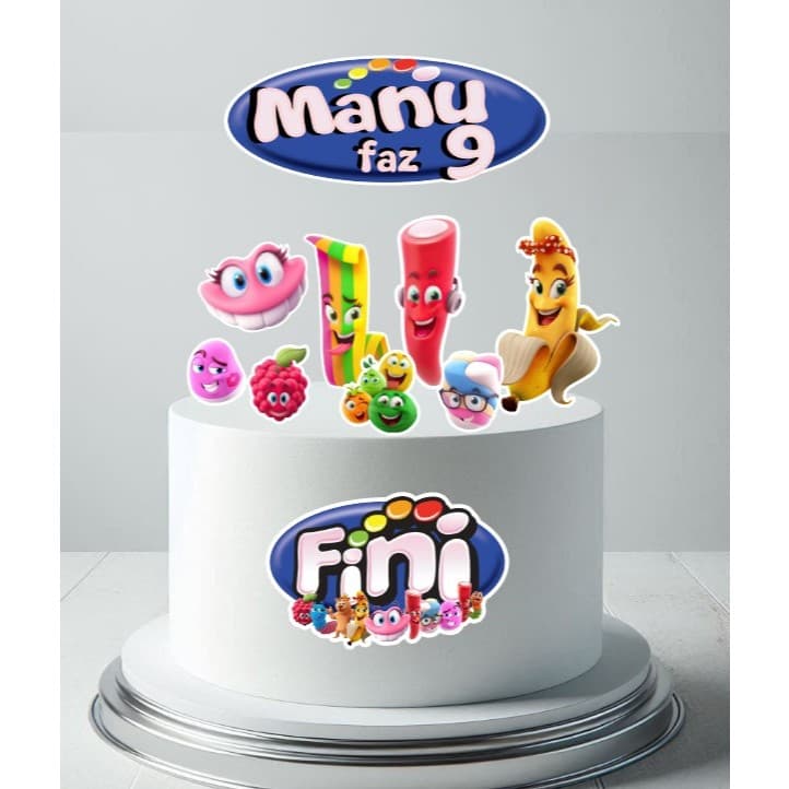 Topo topper de bolo BALAS FINI personalizado com nome