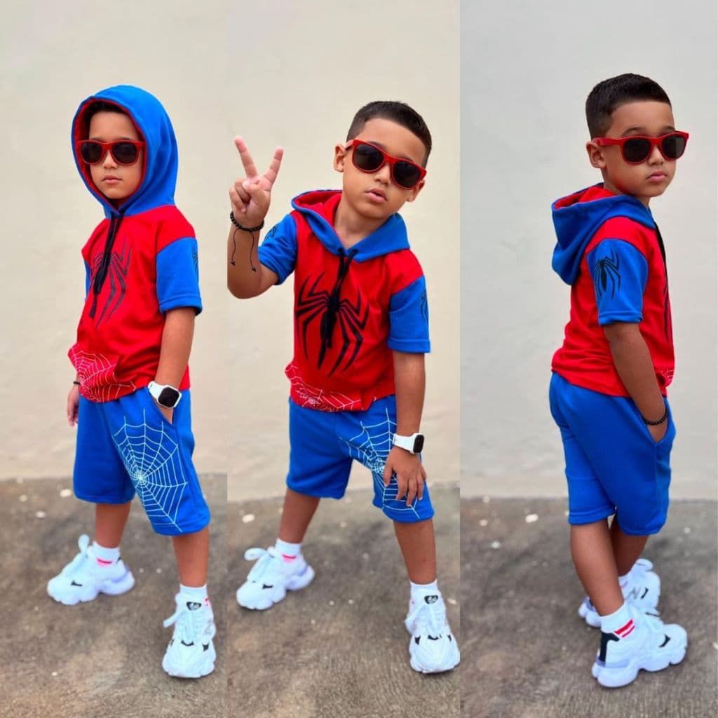 Conjunto masculino aranha Marvel Verão Bermuda + Camiseta Com Capuz