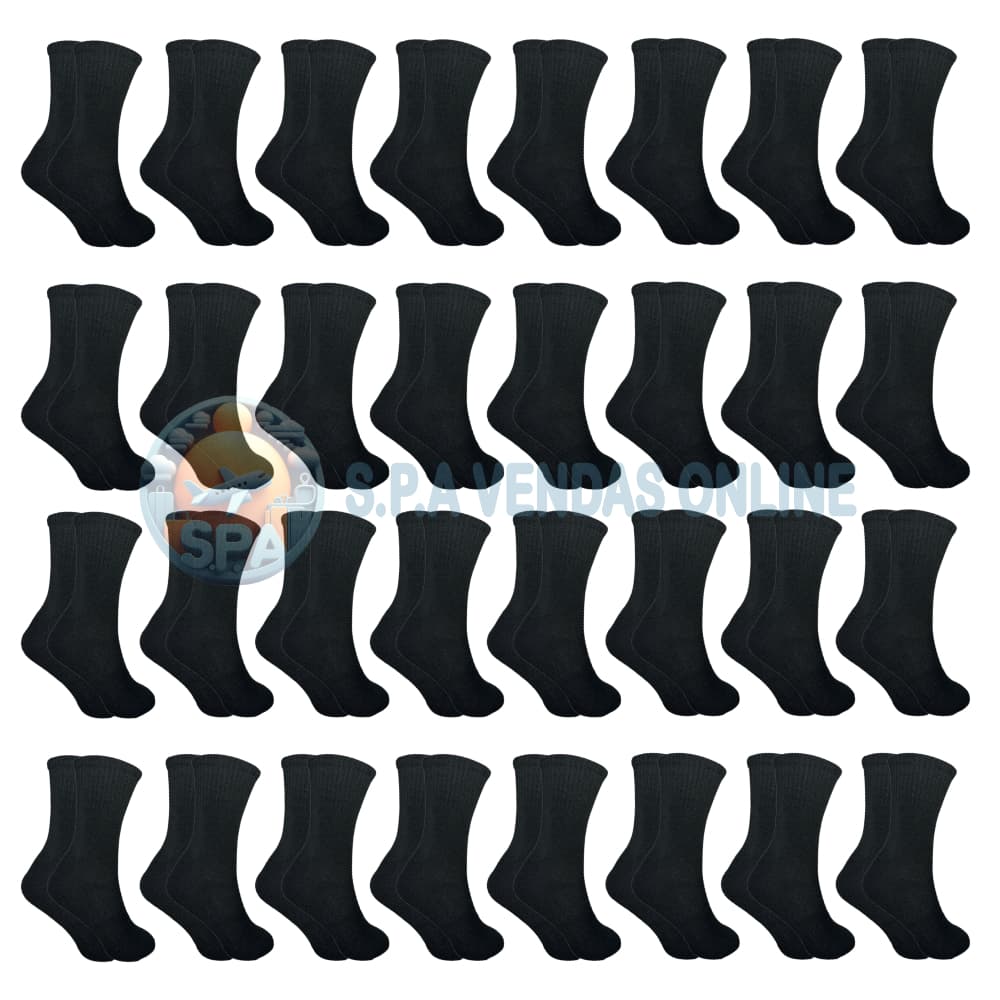 Kit com 18 Pares Meia de Cano longo PRETA com Algodão masculina