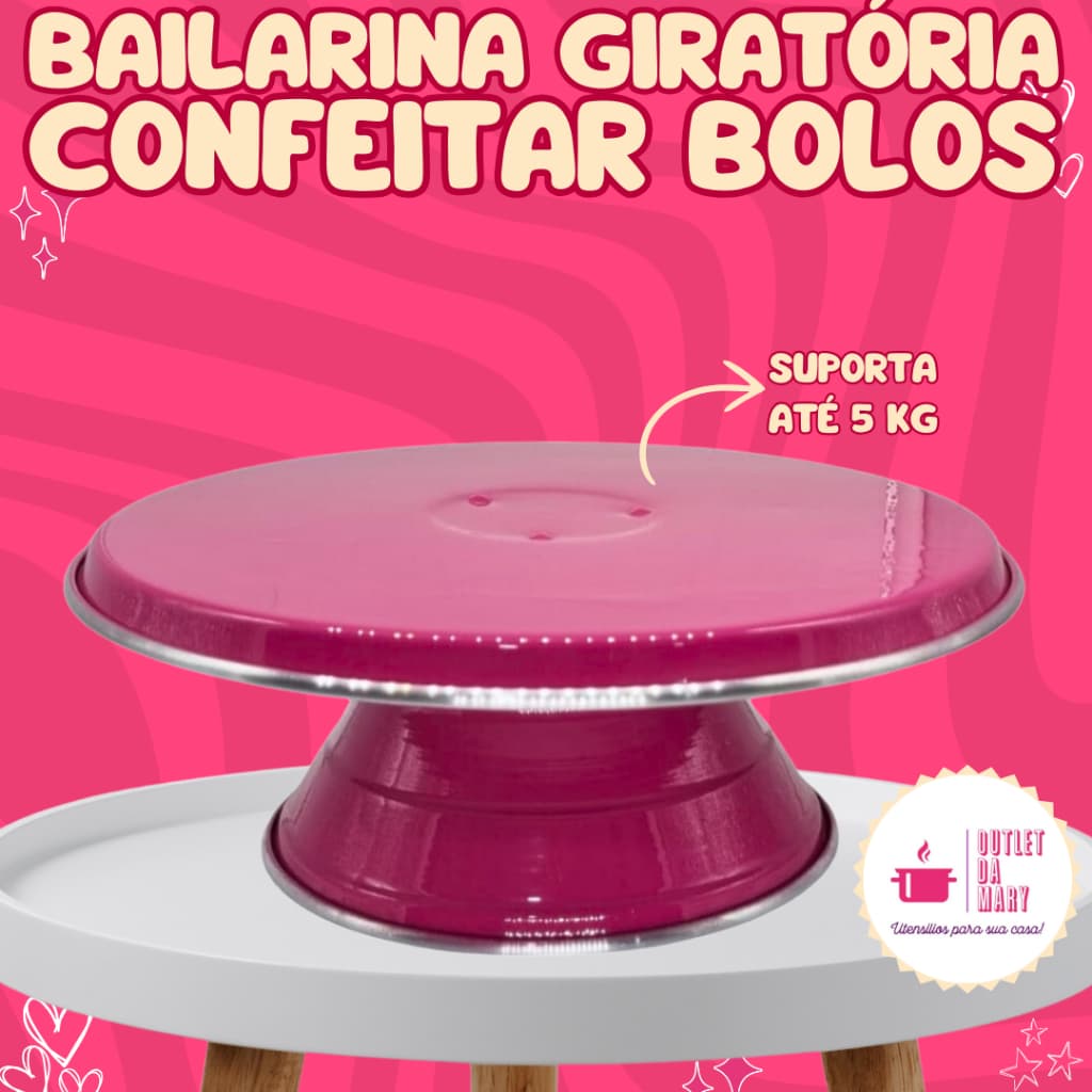 Bailarina de Bolo Giratória Aluminio  Rosa Pink 30 cm Boleira Giratoria Bailarina Confeitar Torta.