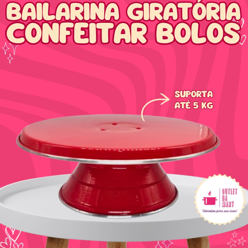 Bailarina de Bolo Giratória Aluminio Vermelho 30 cm Boleira Giratoria Bailarina Confeitar Torta.