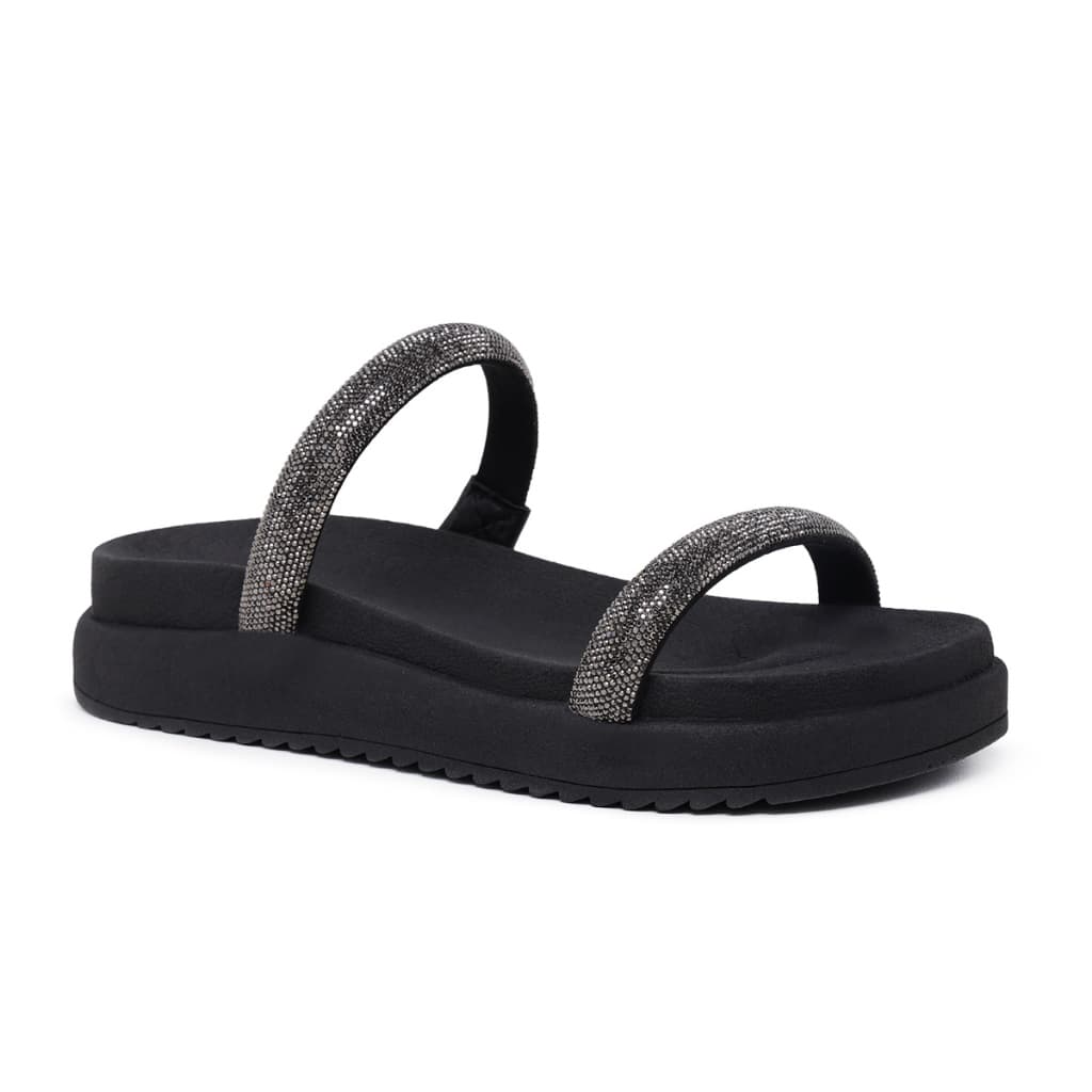 Sandália Rasteirinha Feminina Birken Preta Brilho Glitter Strass