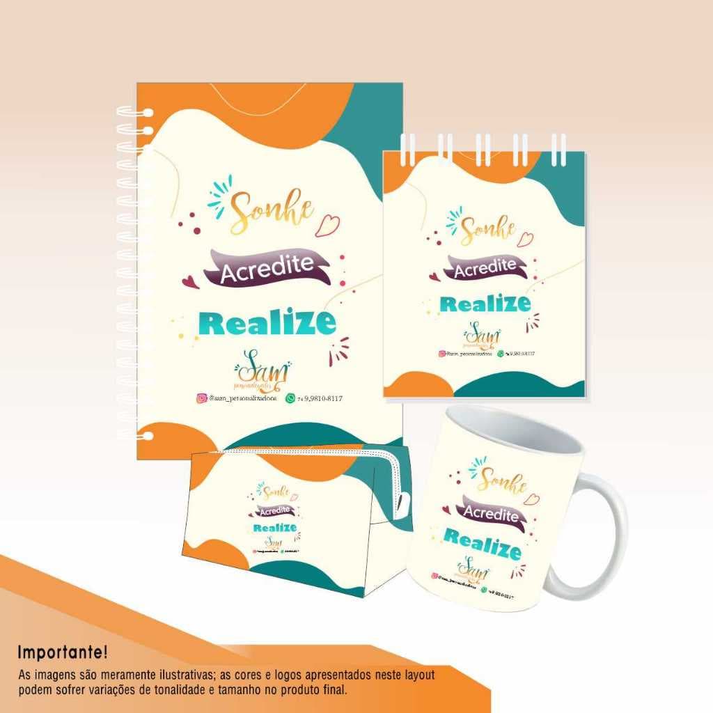 KIT SAMY - Caderno universitário, bloquinho, caneca e estojo
