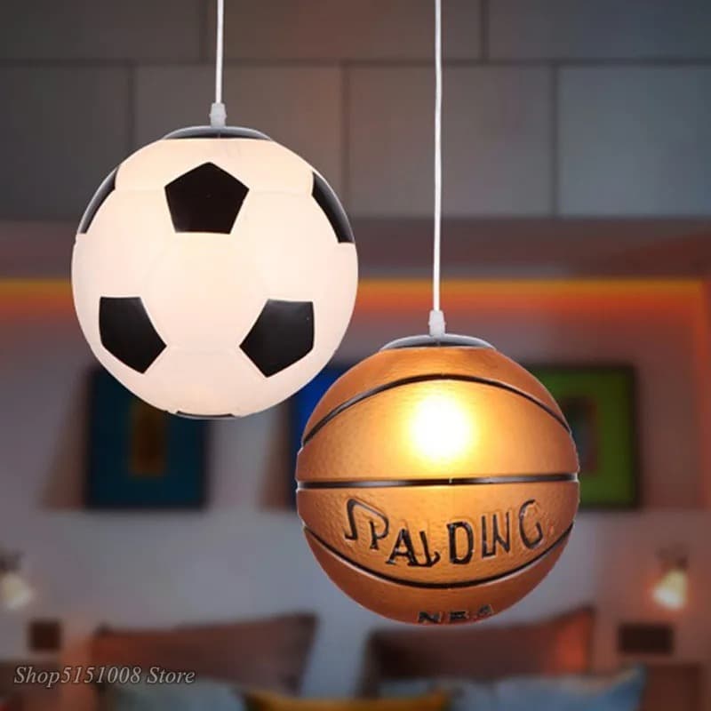 Luminária Pendente Bola Futebol e Basquete Infantil Lustre Decorativo Quarto Menino Menina E27