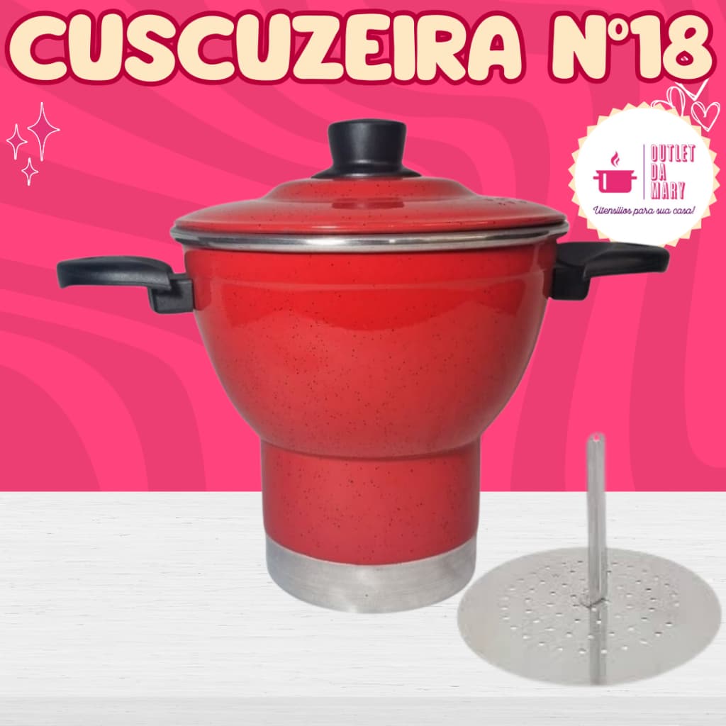 Cuscuzeiro Nordestino de Alumínio N 18 Vermelho Aluminio Amj Cuscuzeira para 4 Porções