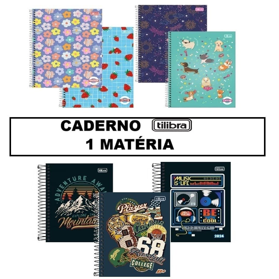 Caderno Tilibra 1 Matéria 80 Folhas 200mm x 275mm Espiral Pepper Capa Dura Universitário